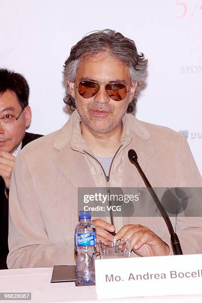 Italian pop tenor and crossover artist Andrea Bocelli attends a press conference on May 3, 2010 in Hong Kong, Hong Kong.