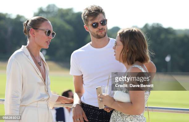 Laura Haddock, Jim Chapman and Tanya Burr attend the Audi Polo Challenge at Coworth Park Polo Club on June 30, 2018 in Ascot, England.
