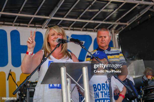 Actress Sally Lindsay speaks at a demonstration and celebration march to mark the 70th anniversary of the National Health Service , in central London...