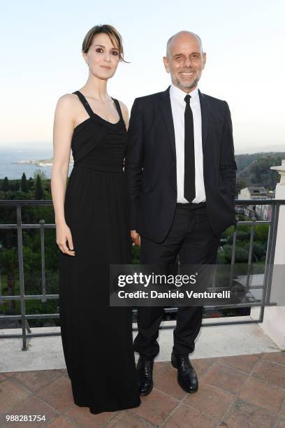 Paola Cortellesi and Riccardo Milani attend the Nastri D'Argento cocktail party on June 30, 2018 in Taormina, Italy.