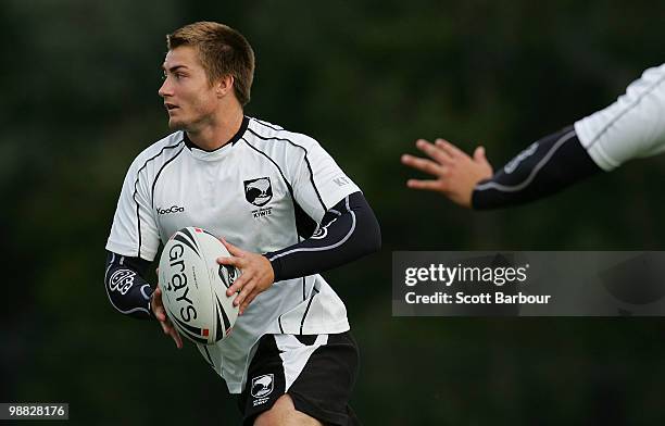 Kieran Foran of the Kiwis runs with the ball during a New Zealand Kiwis training session at Scotch College on May 4, 2010 in Melbourne, Australia.