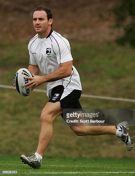 Lance Hohaia of the Kiwis runs with the ball during a New Zealand Kiwis training session at Scotch College on May 4, 2010 in Melbourne, Australia.