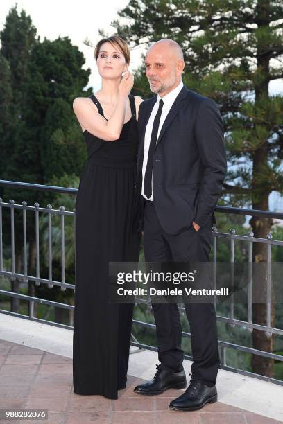 Paola Cortellesi and Riccardo Milani attend the Nastri D'Argento cocktail party on June 30, 2018 in Taormina, Italy.