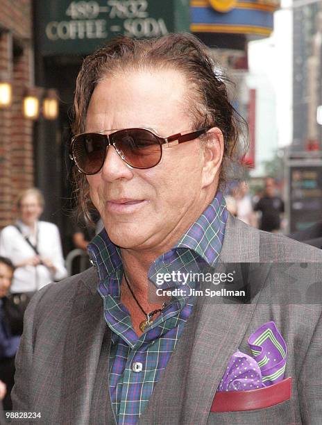 Actor Mickey Rourke visits "Late Show With David Letterman" at the Ed Sullivan Theater on May 3, 2010 in New York City.