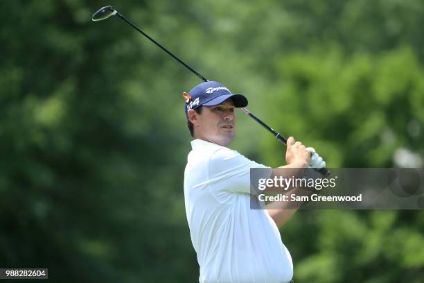 Johnson Wagner hits off the fourth tee during the third round of the Quicken Loans National at TPC Potomac on June 30, 2018 in Potomac, Maryland.