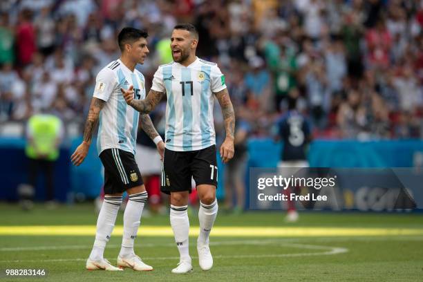 Nicolas Otamendi of Argentina in action during the 2018 FIFA World Cup Russia Round of 16 match between France and Argentina at Kazan Arena on June...