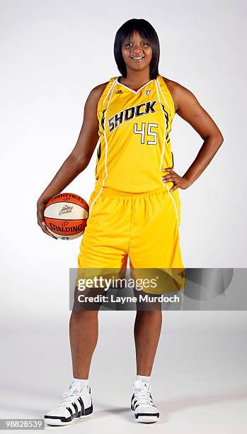 Kara Braxton of the Tulsa Shock poses for photos during the WNBA Media Day at the University of Tulsa Reynolds Center on May 3, 2010 in Tulsa,...