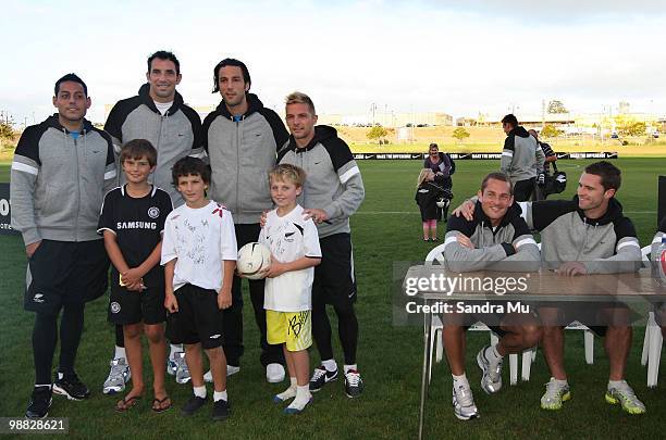All Whites Leo Bertos, James Bannatyne, Ivan Vicelich, David Mulligan, Glen Moss and Tim Brown during an All White autograph session at North Harbour...
