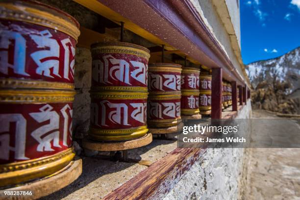 lamayuru prayer wheels - lamayuru stockfoto's en -beelden