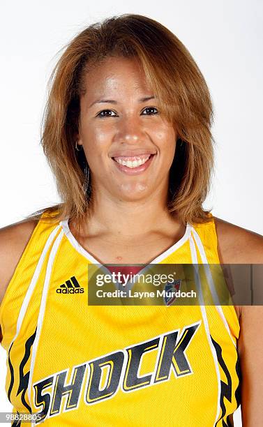 Christi Thomas of the Tulsa Shock poses for photos during the WNBA Media Day at the University of Tulsa Reynolds Center on May 3, 2010 in Tulsa,...