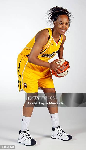 Amber Holt of the Tulsa Shock poses for photos during the WNBA Media Day at the University of Tulsa Reynolds Center on May 3, 2010 in Tulsa,...