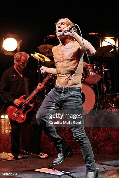 Iggy Pop of Iggy And The Stooges performs Raw Power at the Hammersmith Apollo on May 2, 2010 in London, England.
