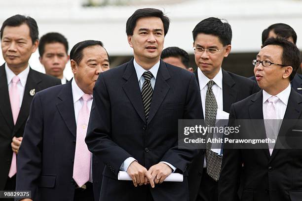 Thai Prime Minister Abhisit Vejjajiva arrives for a cabinet meeting at the 11th Infantry Regiment on May 4, 2010 in Bangkok, Thailand....