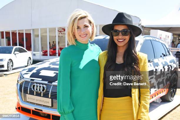 Jodie Whittaker and Mandip Gill attend the Audi Polo Challenge at Coworth Park Polo Club on June 30, 2018 in Ascot, England.