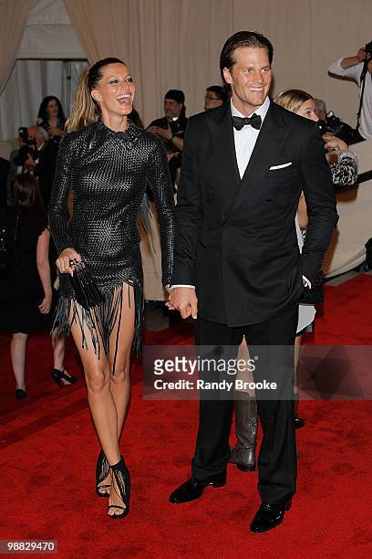 Gisele Bundchen and Tom Brady attends the Costume Institute Gala Benefit to celebrate the opening of the "American Woman: Fashioning a National...
