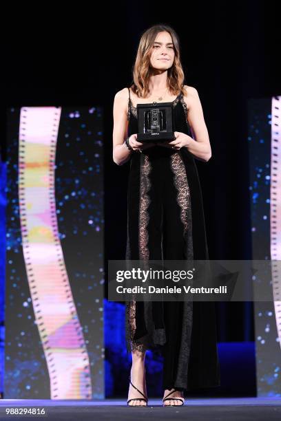 Kasia Smutniak is awarded during the Nastri D'Argento Award Ceremony on June 30, 2018 in Taormina, Italy.