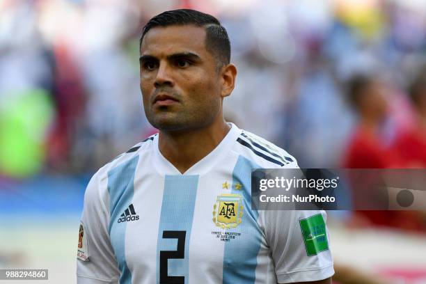 Gabriel Mercado of Argentina during the 2018 FIFA World Cup Round of 16 match between France and Argentina at Kazan Arena in Kazan, Russia on June...