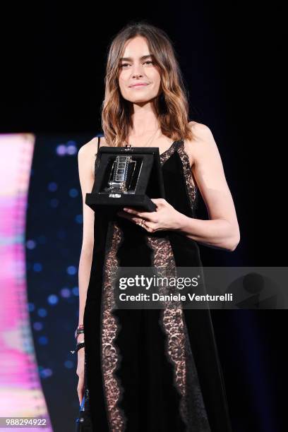 Kasia Smutniak is awarded during the Nastri D'Argento Award Ceremony on June 30, 2018 in Taormina, Italy.