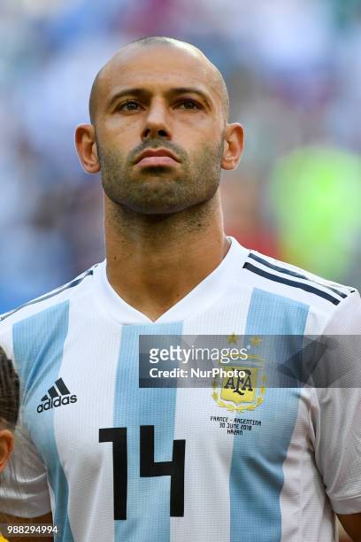 Javier Mascherano of Argentina during the 2018 FIFA World Cup Round of 16 match between France and Argentina at Kazan Arena in Kazan, Russia on June...
