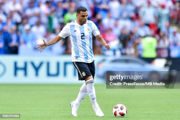 Gabriel Mercado of Argentina in action during the 2018 FIFA World Cup Russia Round of 16 match between France and Argentina at Kazan Arena on June...