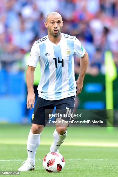 Javier Mascherano of Argentina in action during the 2018 FIFA World Cup Russia Round of 16 match between France and Argentina at Kazan Arena on June...