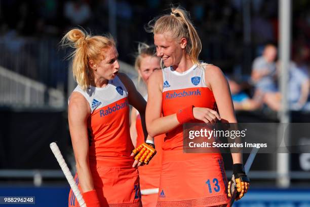 Margot van Geffen of Holland Women, Caia van Maasakker of Holland Women during the Rabobank 4-Nations trophy match between Holland v Japan at the...