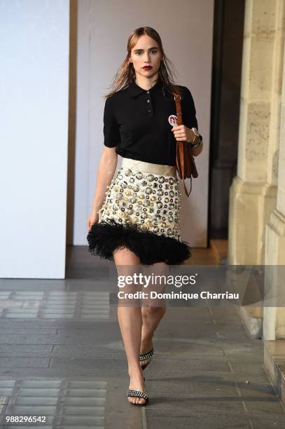 Suki Waterhouse walks the runway during Miu Miu 2019 Cruise Collection Show at Hotel Regina on June 30, 2018 in Paris, France.