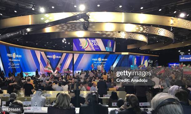 Thousands of Iranians gather during the event organized by National Council of Resistance of Iran at the Parc des Expositions de Villepinte in Paris,...