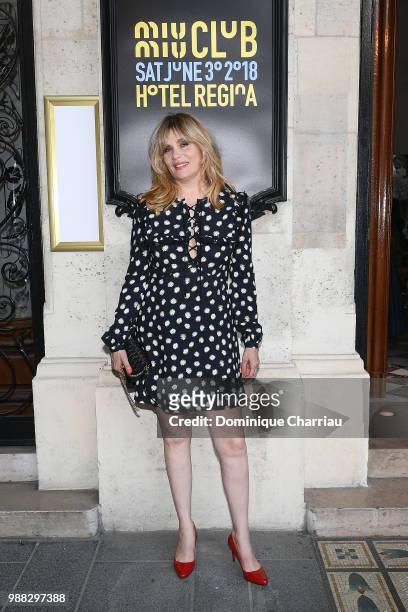 Emmanuelle Seigner attends Miu Miu 2019 Cruise Collection Show at Hotel Regina on June 30, 2018 in Paris, France.