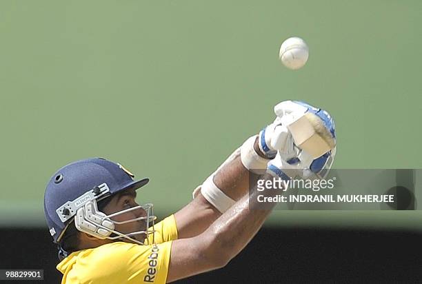 Sri Lankan Mahela Jayawardene plays a shot against Zimbabwe during their ICC World Twenty20 2010 match at the Providence Stadium in Guyana on May 3,...