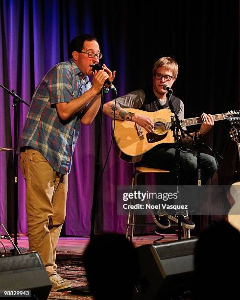 Craig Finn and Tad Kubler of The Hold Steady perform at the GRAMMY Museum presents The Drop: The Hold Steady at the Grammy Museum on May 3, 2010 in...