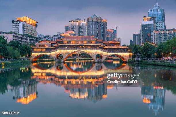 anshun bridge in chengdu (dusk) - chengdu stock pictures, royalty-free photos & images