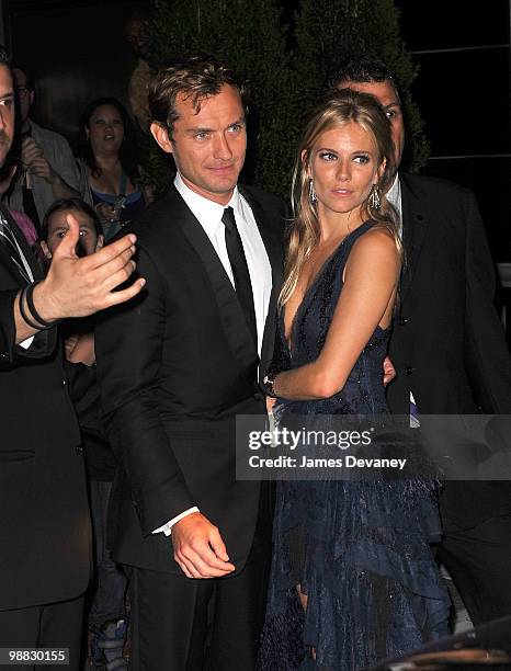 Jude Law and Sienna Miller attend the Costume Institute Gala after party at the Mark hotel on May 3, 2010 in New York City.