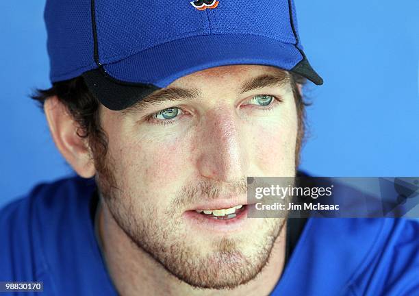 Ike Davis of the New York Mets looks on during batting practice before playing the Philadelphia Phillies at Citizens Bank Park on May 1, 2010 in...