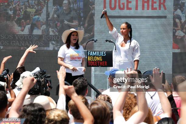 Artists America Ferrera and Alicia Keys read from affidavits from families that have been separated from their children during a rally with MoveOn,...