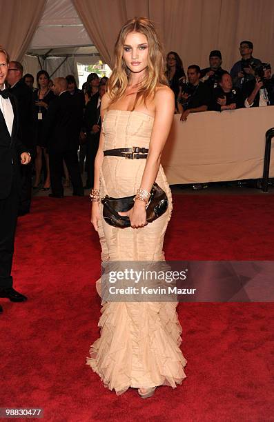 Rosie Huntington-Whiteley attends the Costume Institute Gala Benefit to celebrate the opening of the "American Woman: Fashioning a National Identity"...