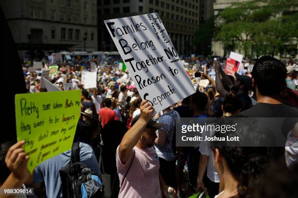 Demonstrators protest against Immigration and Customs Enforcement and the Trump administration's immigration policies at Daley Plaza, June 30, 2018...
