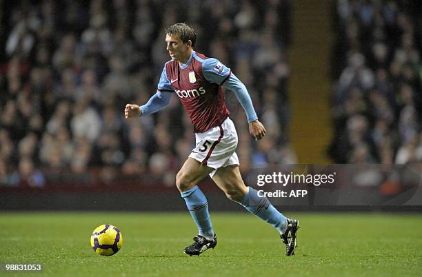 Aston Villa's English defender Stephen Warnock in action during the English Premier League football match between Aston Villa and Hull City at Villa...