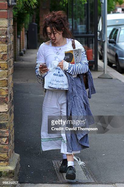 Helena Bonham Carter sighted walking out in Primrose Hill during the morning on May 4, 2010 in London, England.
