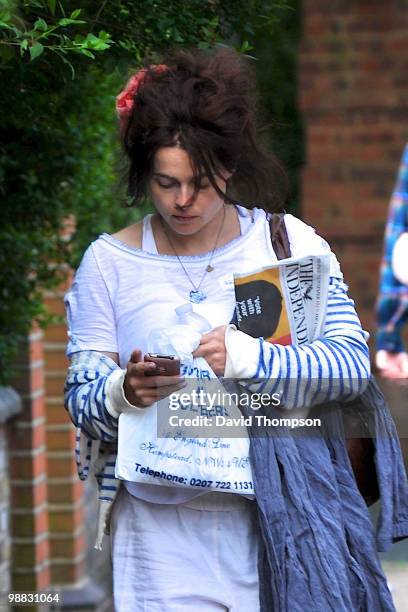 Helena Bonham Carter sighted walking out in Primrose Hill during the morning on May 4, 2010 in London, England.