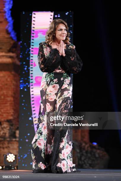 Claudia Gerini is awarded during the Nastri D'Argento Award Ceremony on June 30, 2018 in Taormina, Italy.