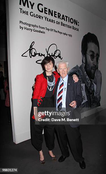 Former Top of the Pops photographer Harry Goodwin and model Erin O'Connor attend the launch party for the "My Generation" Book Launch at the V&A...