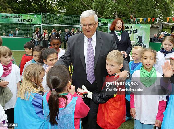 Theo Zwanziger , president of German football association attends the day of action under the slogan 'Mitspielen kickt! Starke Kinder, Wahre...