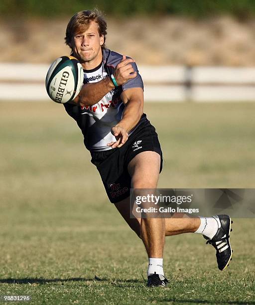 Charl Macleod in action during a Sharks Super 14 training session at Absa Stadium on May 04, 2010 in Durban, South Africa.