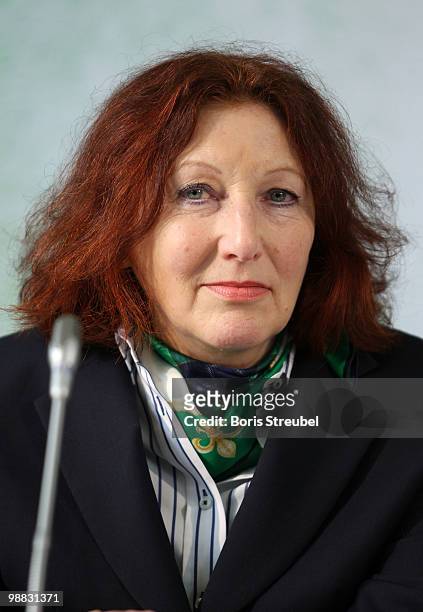Elisabeth Pott, director of the federal centre for health education attends the press conference on the day of action under the slogan 'Mitspielen...