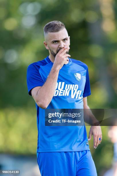 Lukas Hinterseer of Bochum gestures during a friendly match between DJK Adler Riemke and VfL Bochum at Bezirkssportanlage Feenstraße on June 27, 2018...