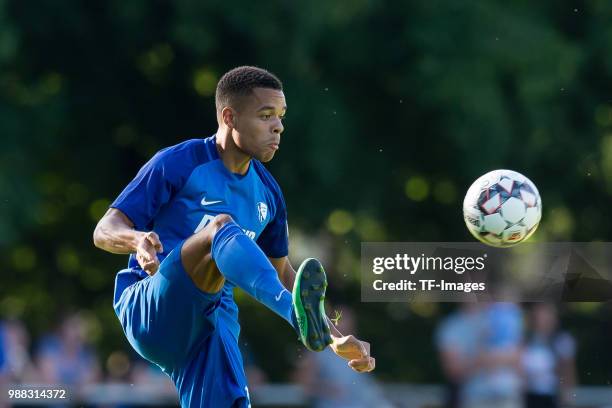 Jan Gyamerah of Bochum controls the ball during a friendly match between DJK Adler Riemke and VfL Bochum at Bezirkssportanlage Feenstraße on June 27,...