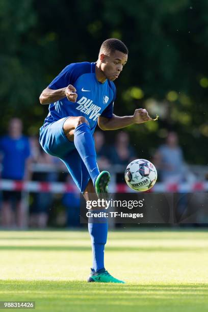 Jan Gyamerah of Bochum controls the ball during a friendly match between DJK Adler Riemke and VfL Bochum at Bezirkssportanlage Feenstraße on June 27,...