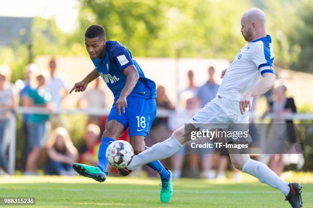 Jan Gyamerah of Bochum battle for the ball during a friendly match between DJK Adler Riemke and VfL Bochum at Bezirkssportanlage Feenstraße on June...