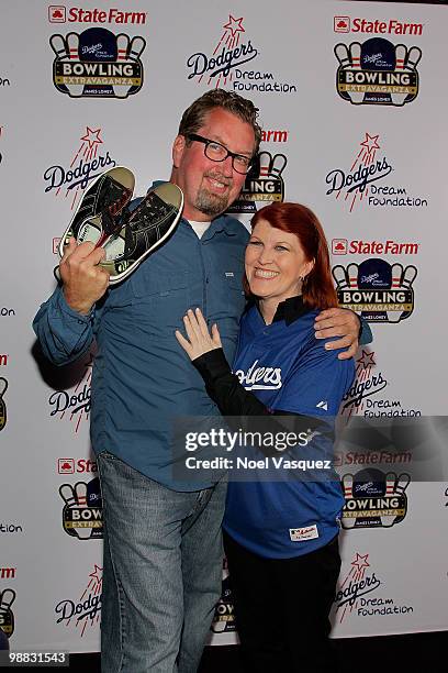 Kate Flannery and Chris Haston attend the Los Angeles Dodger State Farm DDF Bowling Extravaganza at Lucky Strike Lanes LA Live on May 3, 2010 in Los...